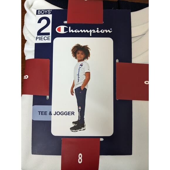 Champion Tee And Jogger Active Set‎ 8 White Navy 2Pc Boys Outfit Set Kids Sleep - Picture 2 of 5